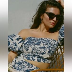 Abercrombie & Fitch Poplin Off the Shoulder Crop Top & Maxi Skirt Set